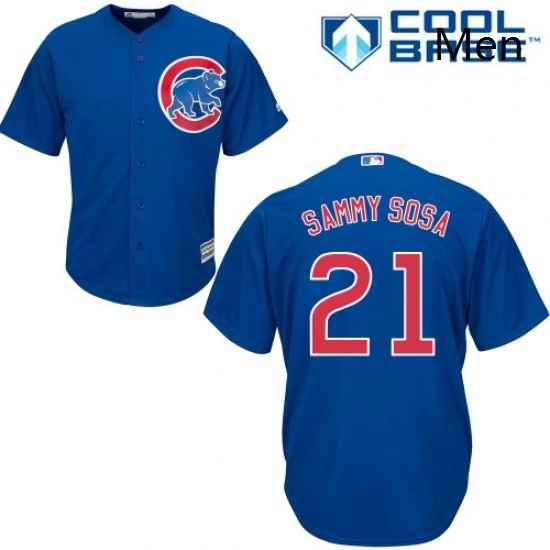 Mens Majestic Chicago Cubs 21 Sammy Sosa Replica Royal Blue Alternate Cool Base MLB Jersey
